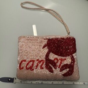 Beaded Pink Wristlet Clutch with Red Cancer ♋️ Crab 🦀 Motif